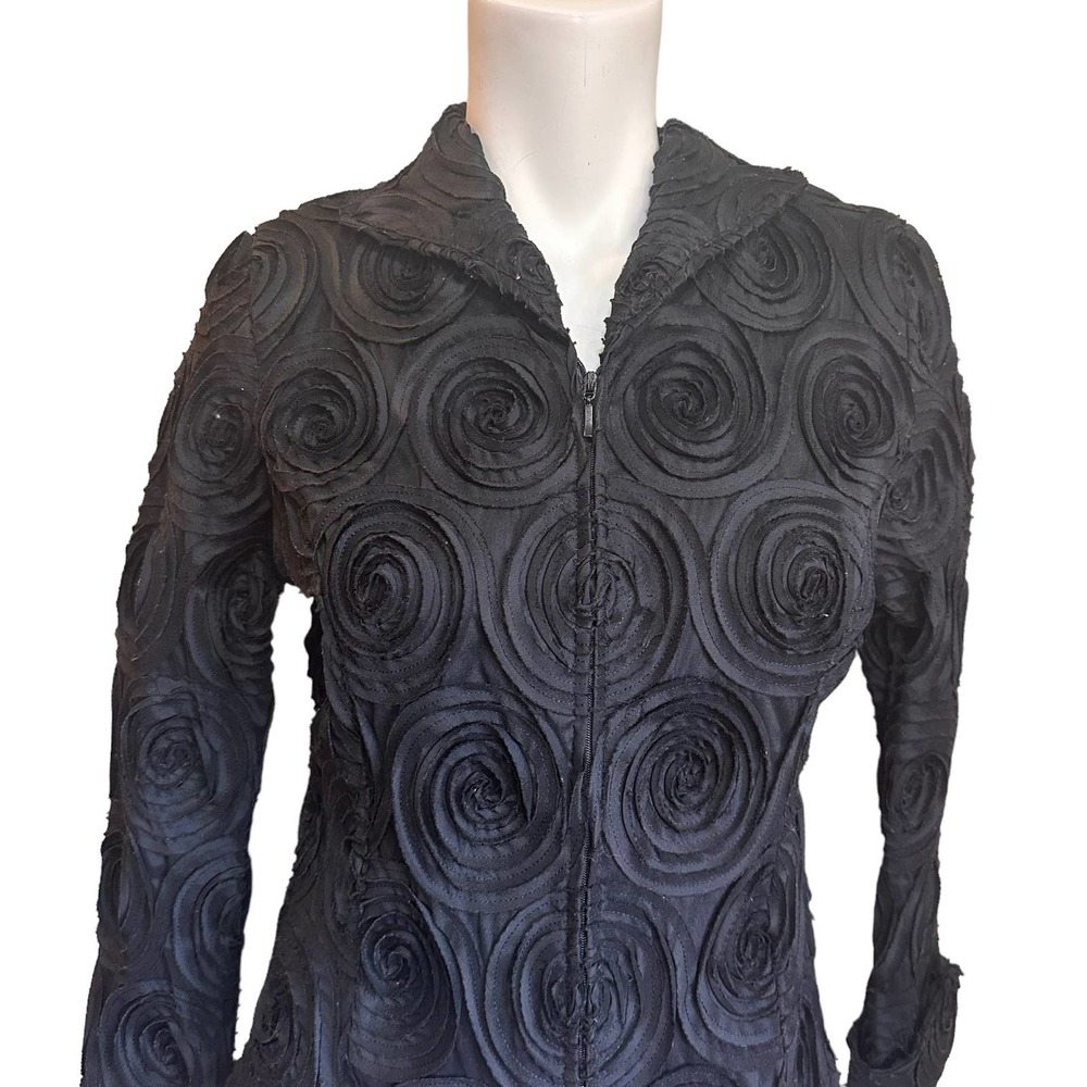 Samuel Dong Black Rosette Applique Designer Zip up Formal Jacket sz S - Picture 2 of 10